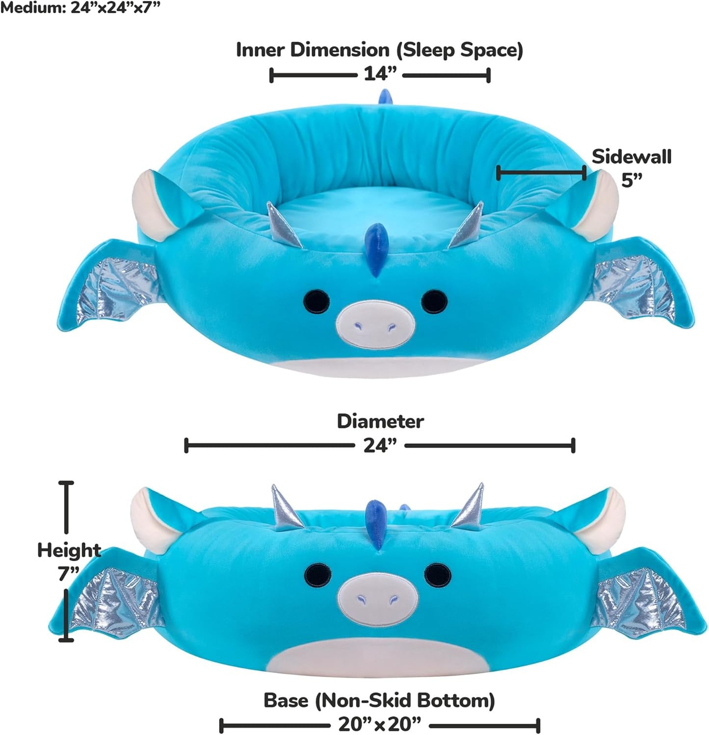 Squishmallows Cama para animais de estimação original de 24 polegadas Tatiana the Dragon – Cama de pelúcia oficial ultramacia de tamanho médio para animais de estimação