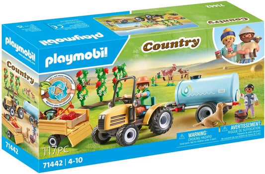 Playmobil 71442 Country: Tractor con remolque y depósito de agua, cosecha fresca en la granja, aprendizaje sobre el medio ambiente, juego de rol divertido e imaginativo, sets de juego sostenibles aptos para niños a partir de 4 años