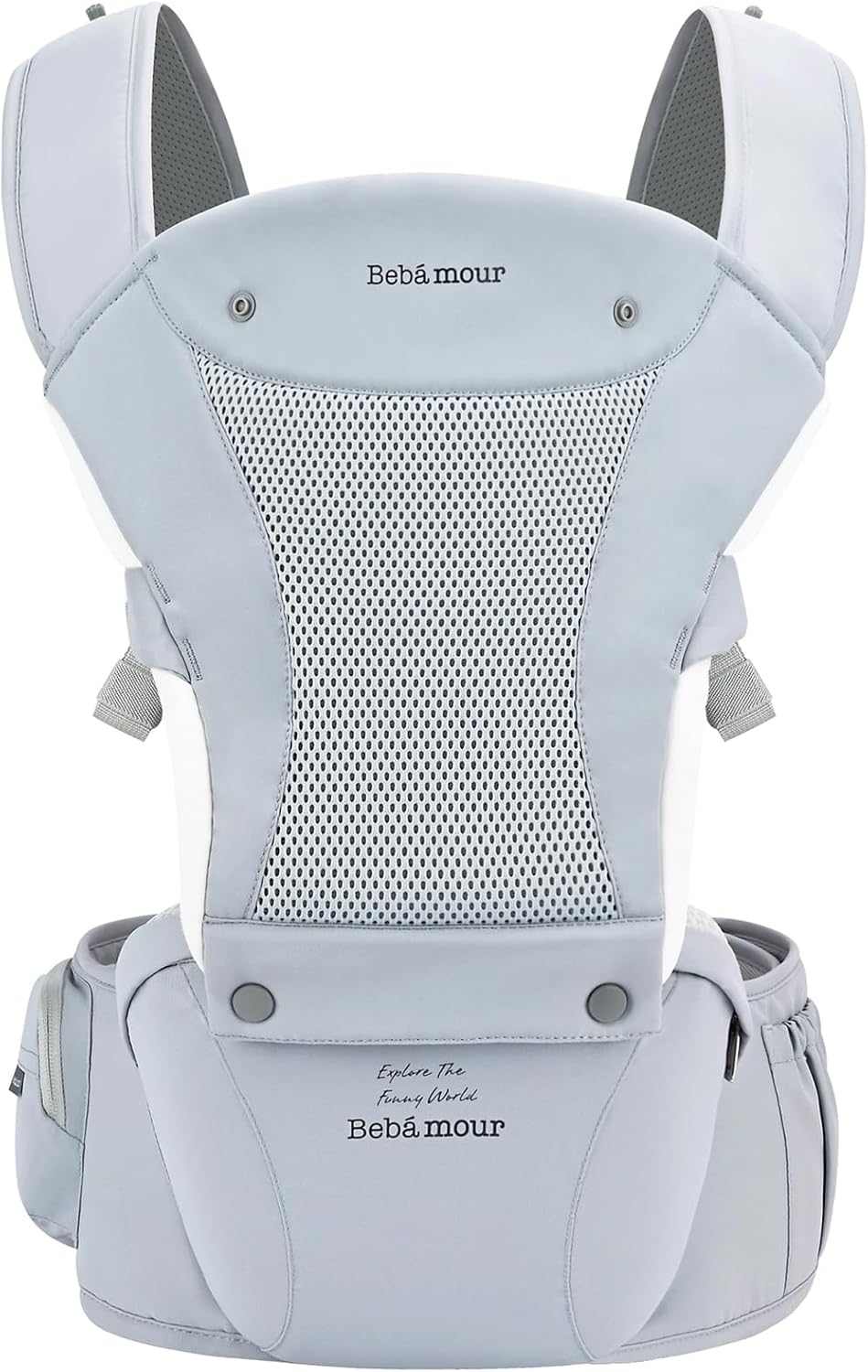 Bebear Canguru para Bebê, do Recém-Nascido à Criança, Bebamour Canguru com Assento de Quadril, Capuz para a Cabeça, 3 Protetores de Mordedor, Extensor de Cintura, Algodão, Azul