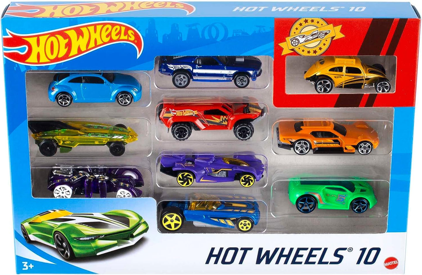 Hot Wheels Conjunto de 10 caminhões e carros de brinquedo em escala 1:64 para crianças e colecionadores, os estilos podem variar, 54886