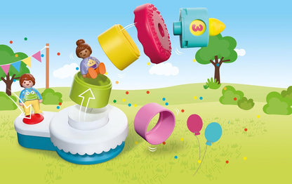 Playmobil | JUNIOR | JUNIOR: Bolo de Aniversário | Bolo Surpresa com Efeito de Pulo, Vela Giratória e Bonecos | Para Crianças a Partir de 4 Anos | 72086