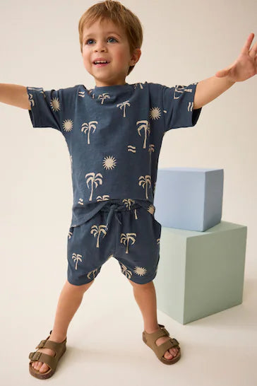 |Boy| Conjunto Camiseta e Shorts - Palms Azul Marinho (3 meses - 7 anos)