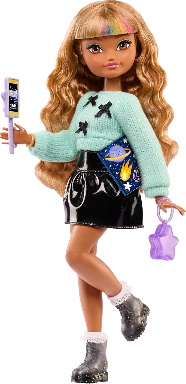 Barbie Dream Besties Boneca e Acessórios, Zia Boneca Fashion Articulada com Roupas Removíveis e Cabelo Castanho Ondulado, 7 Peças com Tema de Cabelo e Lua, JGG36