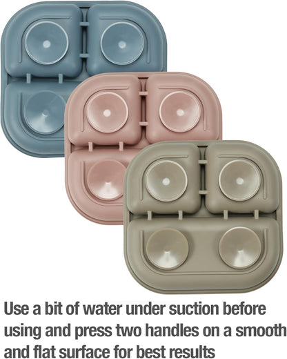 PandaEar Conjunto de 3 Pratos com Ventosa para Bebês, com Colheres, Pratos de Silicone para Crianças, Prato Dividido Inquebrável com Ventosa, Antiderrapante, Atóxico, Livre de BPA (Azul, Vermelho e Marrom)