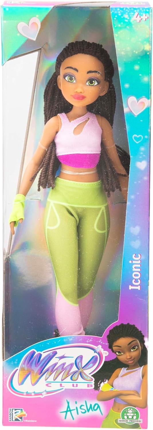Winx Iconic Boneca – Aisha com Roupa Característica e Articulações – Boneca Fashion Clássica de 27cm com Calça Verde e Blusa Lavanda – Brinquedo Oficial do Clube Winx para Meninas – Brincadeira Mágica de Aventura – Idade 4+