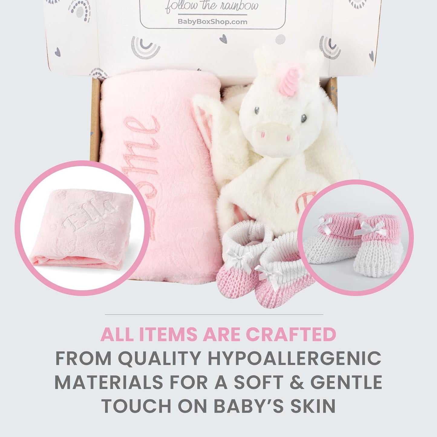 Baby Box Shop - Presentes personalizados para bebês - Cobertor de bebê personalizado e edredom de bebê zebra personalizado com botinhas de algodão cinza e branco, ideais para presentes de batizado