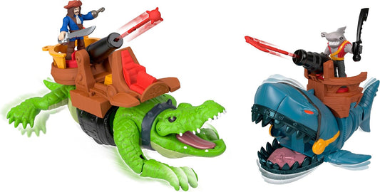 Fisher-Price Imaginext Tubarão Pirata vs Crocodilo: Brinquedo com Ação de Andar e Mordida, 2 Figuras de Ação e 6 Acessórios, JNB04