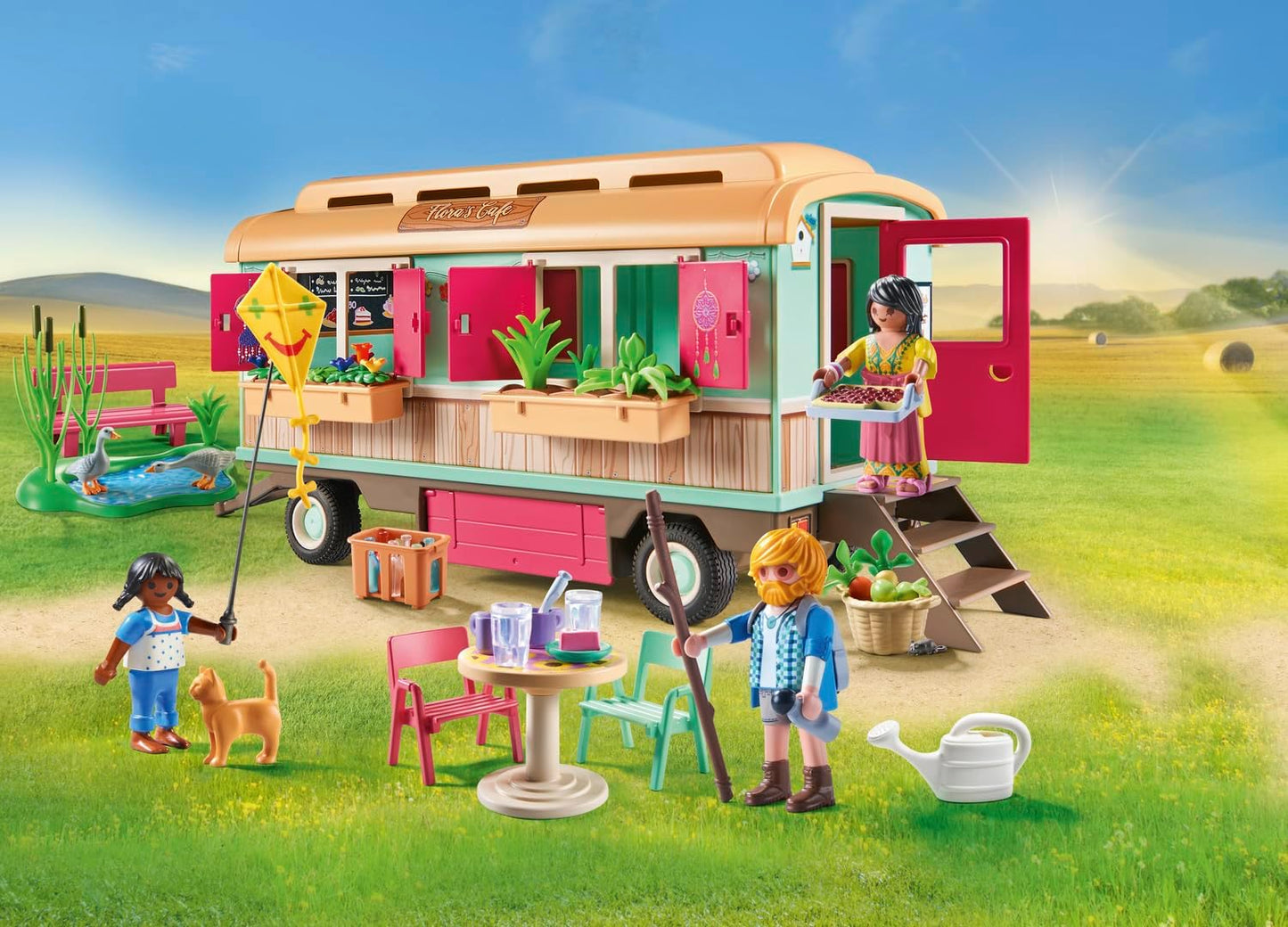 Playmobil  71441 País: Trem Café aconchegante com horta, com trailer cuidadosamente projetado, equipamento detalhado, encenação divertida e imaginativa, conjuntos de jogos sustentáveis adequados para crianças de 4 anos ou mais