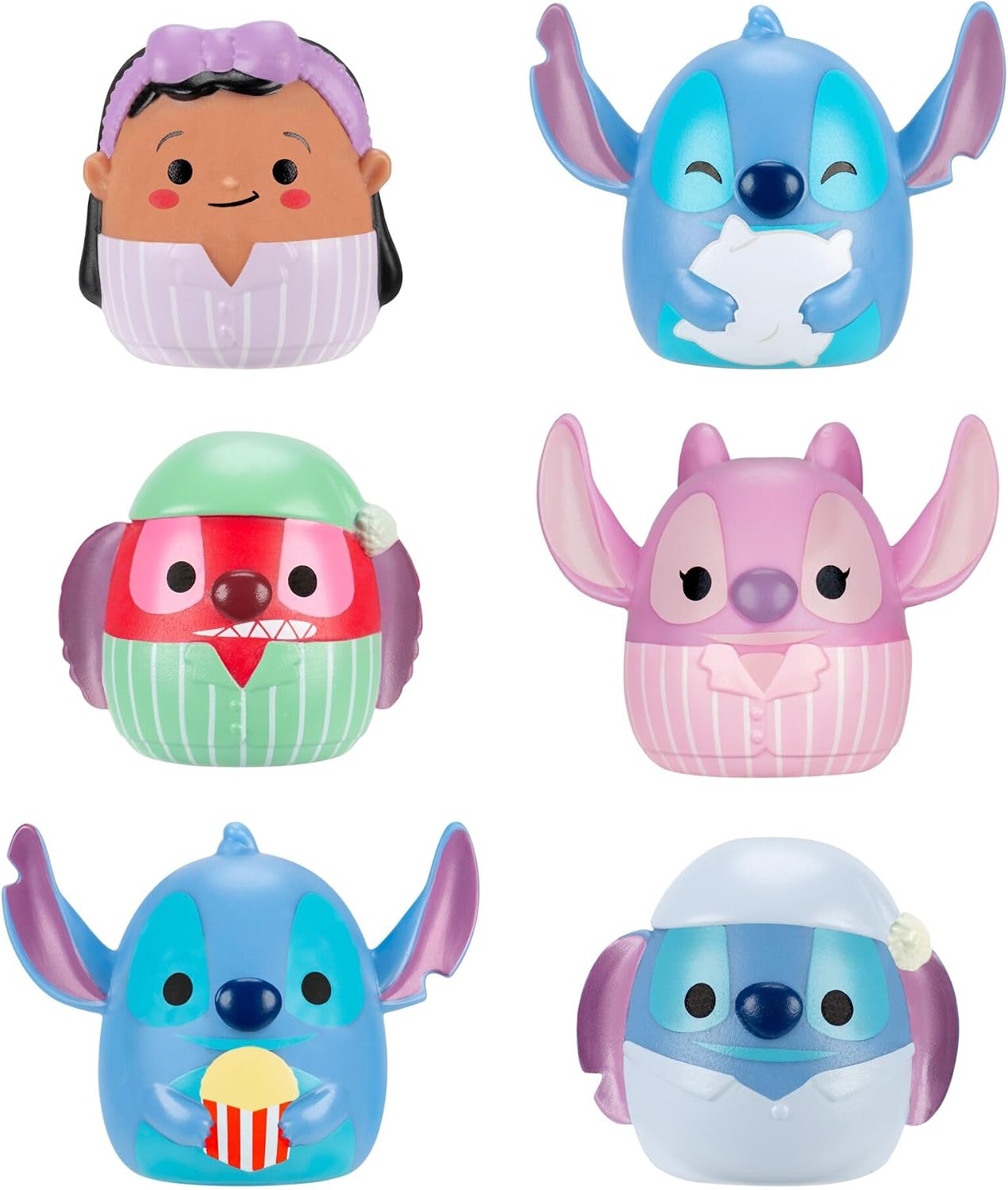 Squish-a-longs Pacote com 6 Mini-Squish + Acessório Disney Stitch  (Festa do Pijama) | Fique acordado a noite toda com a Experiência 626! Este multipack Squish-a-longs inclui 6 Mini-Squish do Disney Stitch.