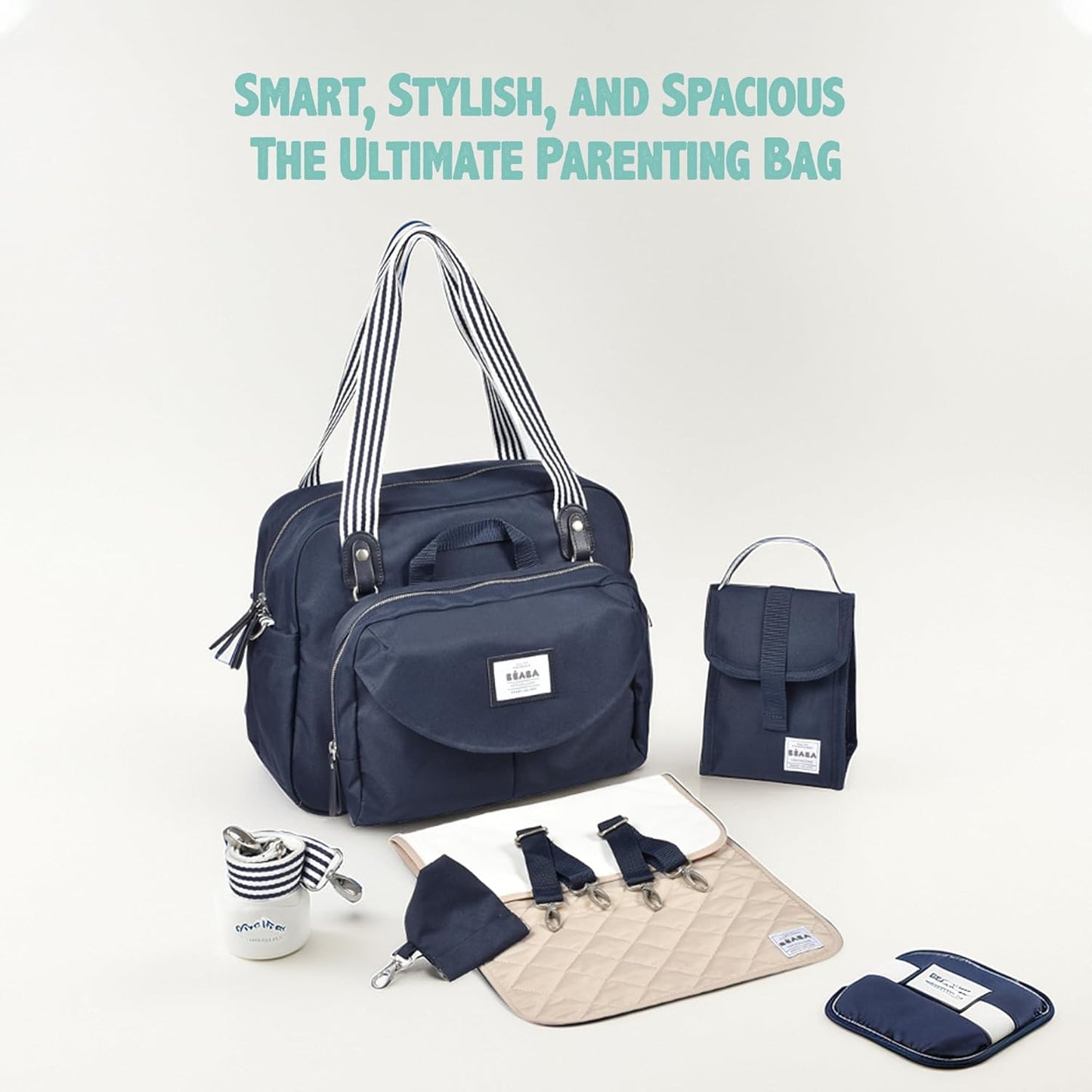 BÉABA - Genève II - Bolsa para Troca de Fraldas - Bolsa para Fraldas para Bebês e Recém-nascidos - Grande capacidade - Trocador - Bolsa isotérmica para lancheira - Sistema de fixação para carrinho