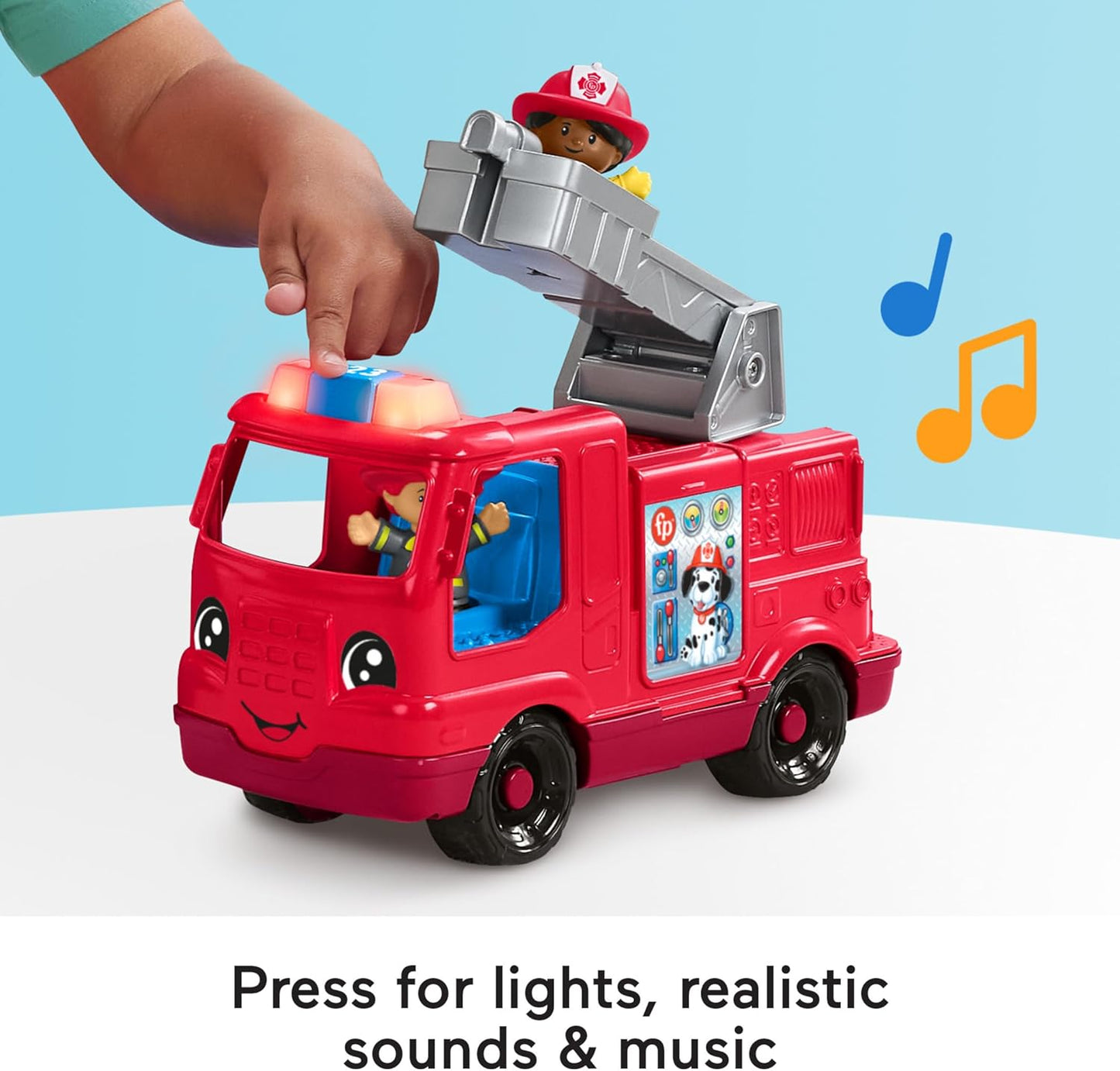Fisher-Price Caminhão de Bombeiros Musical de Brinquedo Little People para Crianças a partir de 1 Ano, com 2 Figuras, Versão Multilíngue, HYR88