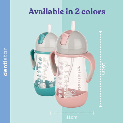 Dentistar Copo de canudo 260 ml, copo reutilizável à prova de vazamentos com canudo para maiores de 6 meses, copo para bebê com canudo pesado e escova de limpeza, materiais sem BPA - rosa