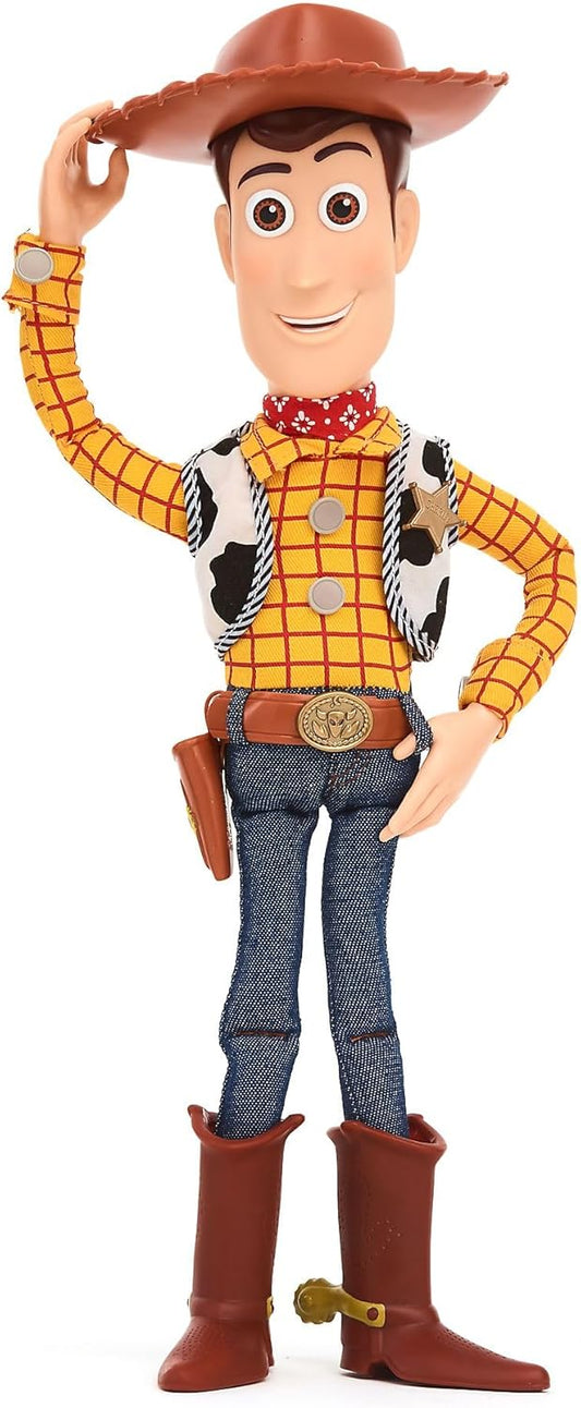 Disney Boneco de ação interativo e falante do Xerife Woody, oficial da Store, do filme Toy Story da Pixar, 39 cm/15 polegadas. Boneco cowboy com cordão que fala mais de 15 frases em inglês e interage com outros personagens.