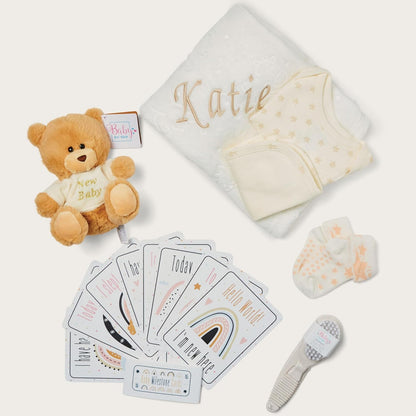 Presentes personalizados para bebês - Caixa de lembranças unissex inclui itens essenciais para bebês recém-nascidos, ursinho de pelúcia, itens essenciais para recém-nascidos e presentes para bebês