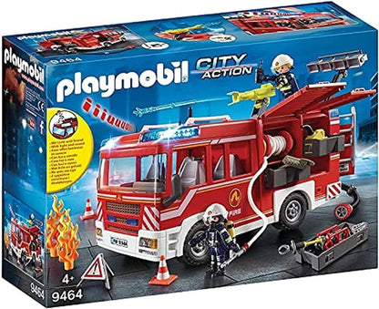 PlayMOBIL 9464 Caminhão de Bombeiros City Action com Canhão de Água Funcional, Bombeiro e Helicóptero - Brinquedo Divertido para Brincadeiras Imaginativas de Faz de Conta - Conjunto Adequado para Crianças a partir de 4 Anos.