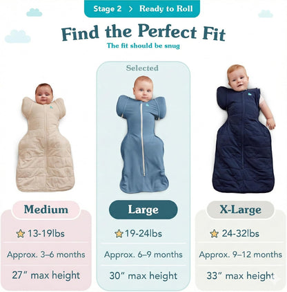 Love To Dream™ Saco de Transição Swaddle UP™, Grande (8,5–11 kg) – Cinza | Ajuste perfeito com abas removíveis | 1.0 Tog | Ideal para primavera e verão (20–24 °C) | Algodão elástico lavável à máquina e zíper duplo