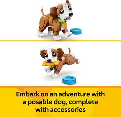 LEGO Creator 3 em 1 Animais Fofos: Cachorrinho de Brinquedo Divertido - Figura de Animal de Estimação que se Transforma em Esquilo ou Pato - Presente de Aniversário Criativo para Meninas e Meninos a partir de 8 Anos - 31382