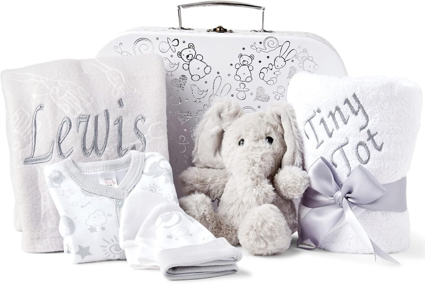 Presentes personalizados para bebês - Cesta para recém-nascidos em caixa de lembranças branca, inclui edredom de zebra para bebês, caixa de bebê, conjunto de presentes para recém-nascidos - 3 itens essenciais para bebês