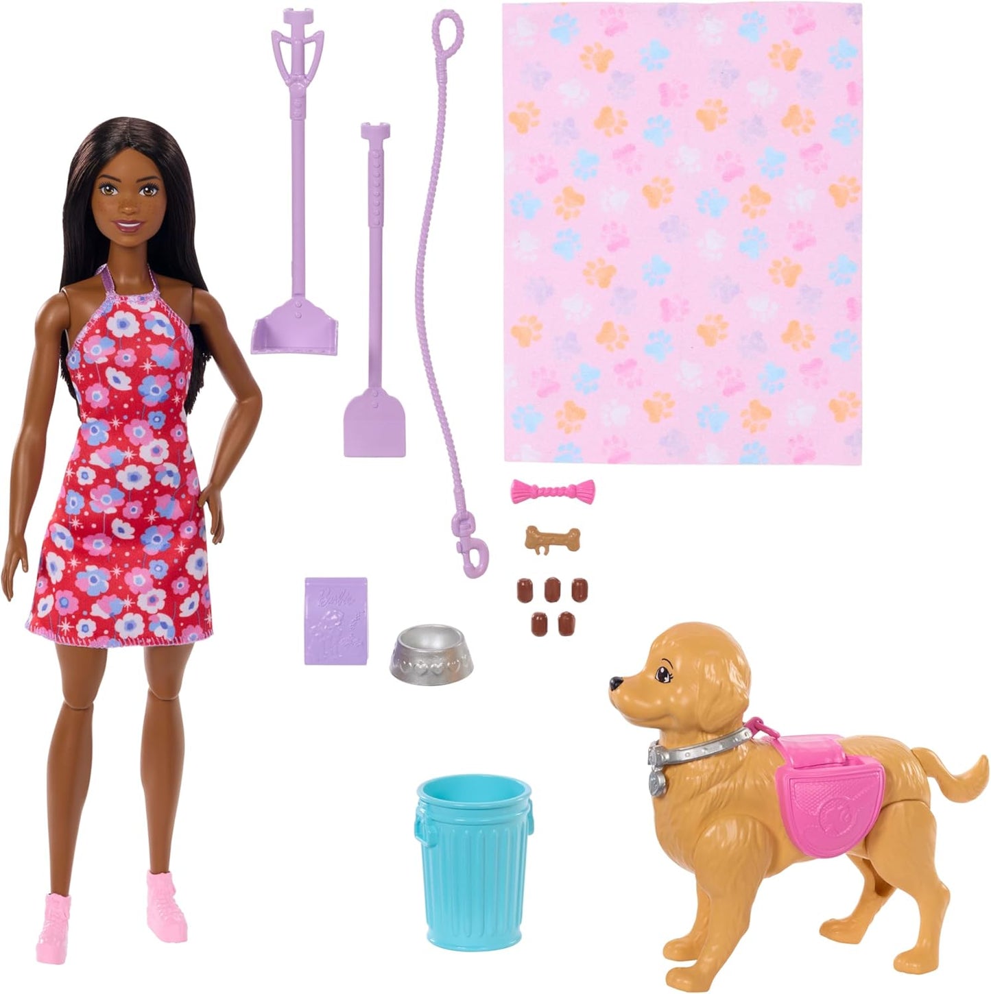 Barbie Conjunto de Brinquedo Cachorrinho Anda e Faz Cocô, Inclui Cachorro de Brinquedo que Anda e Faz Cocô, Boneca Brooklyn, Pá para Cocô e Acessórios para Pets, JJB47