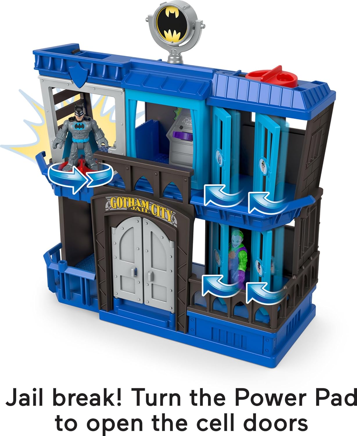 Fisher-Price Imaginext DC Super Friends Batman Gotham City Jail Recharged Playset para crianças em idade pré-escolar a partir de 3 anos, HHP81