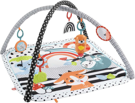 Ginásio para Bebê 3 em 1 Fisher-Price para Recém-Nascidos com Brinquedos Sensoriais, Luzes e Sons para Atividades de Barriga para Baixo, Ginásio Musical que Brilha e Cresce, HBP41