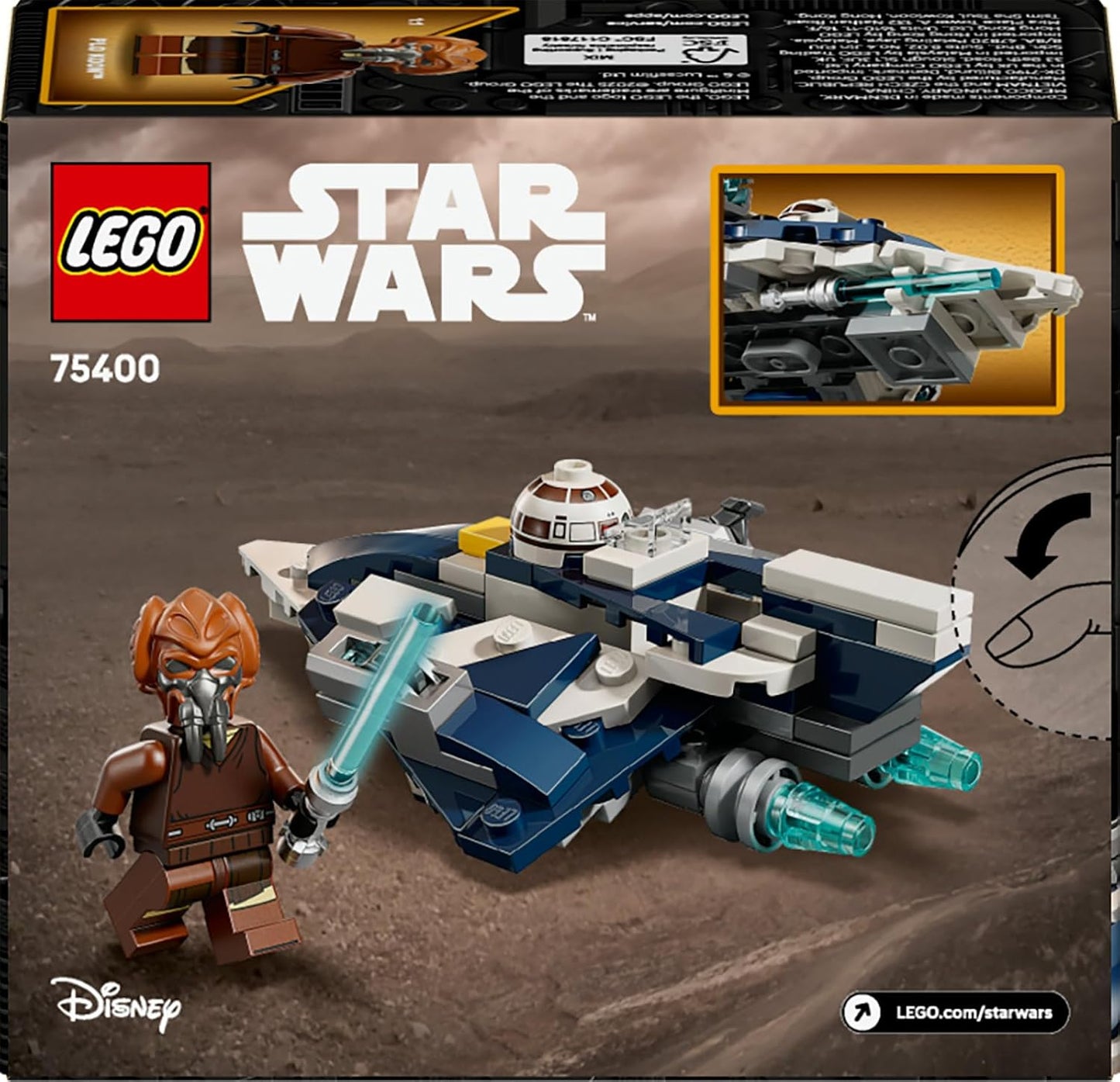 LEGO Star Wars: The Clone Wars Jedi Starfighter Microfighter de Plo Koon, brinquedo de construção colecionável para crianças, presente para meninos, meninas e fãs com 6 anos ou mais, inclui um sabre de luz azul 75400