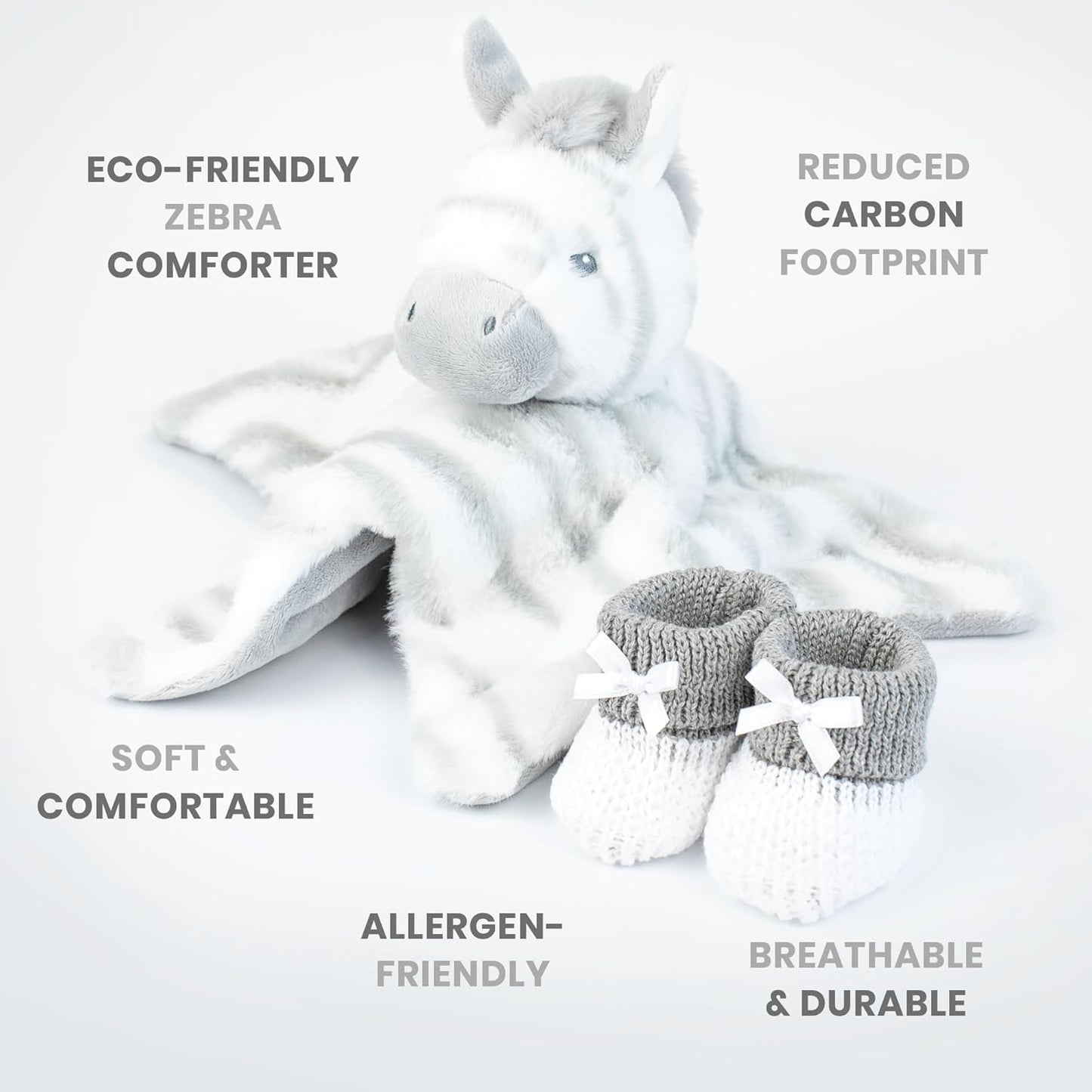 Baby Box Shop - Presentes personalizados para bebês - Cobertor de bebê personalizado e edredom de bebê zebra personalizado com botinhas de algodão cinza e branco, ideais para presentes de batizado