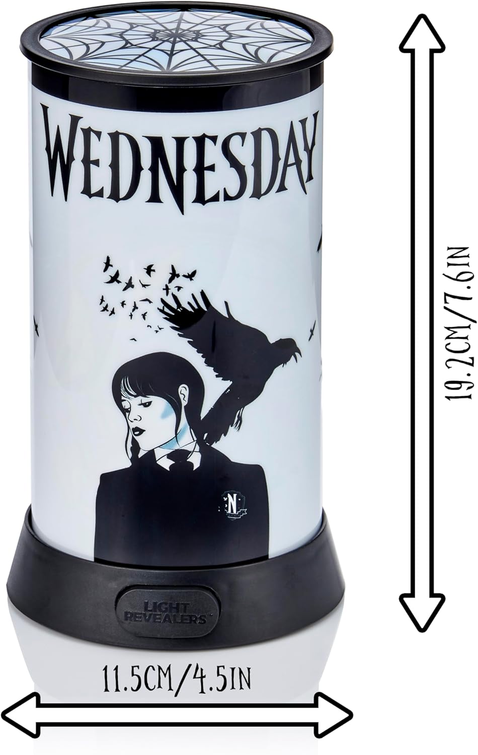 WOW! STUFF Light Revealers Wednesday Addams Night Light - Luminária com cena 360° e desligamento automático - Alimentada por USB ou bateria - Decoração de quarto portátil para crianças e adultos - Presente oficial