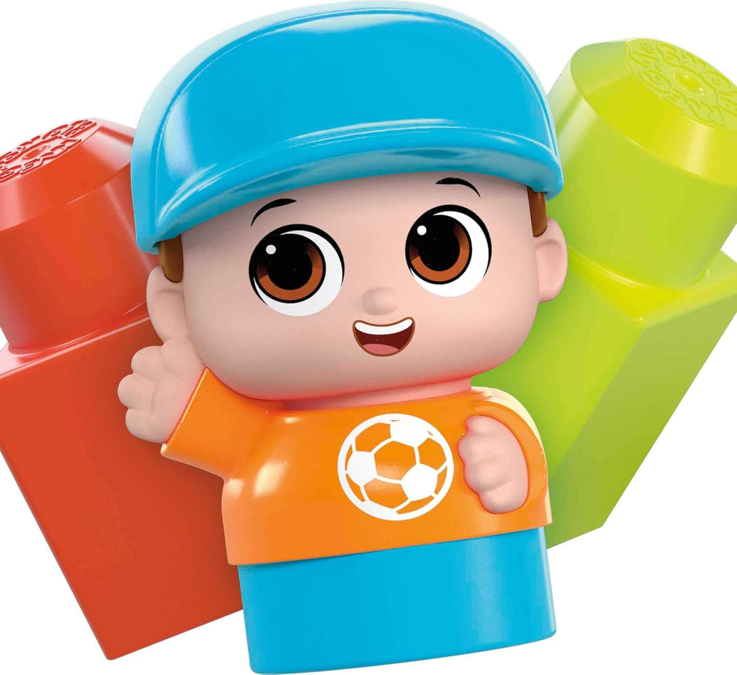 MEGA Brinquedo de construção infantil BLOKS Fisher-Price, vagão giratório de blocos com 20 peças e armazenamento, 1 figura, ideias de presentes para crianças de 1 ano ou mais, HHN00