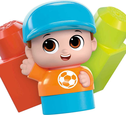 MEGA Brinquedo de construção infantil BLOKS Fisher-Price, vagão giratório de blocos com 20 peças e armazenamento, 1 figura, ideias de presentes para crianças de 1 ano ou mais, HHN00