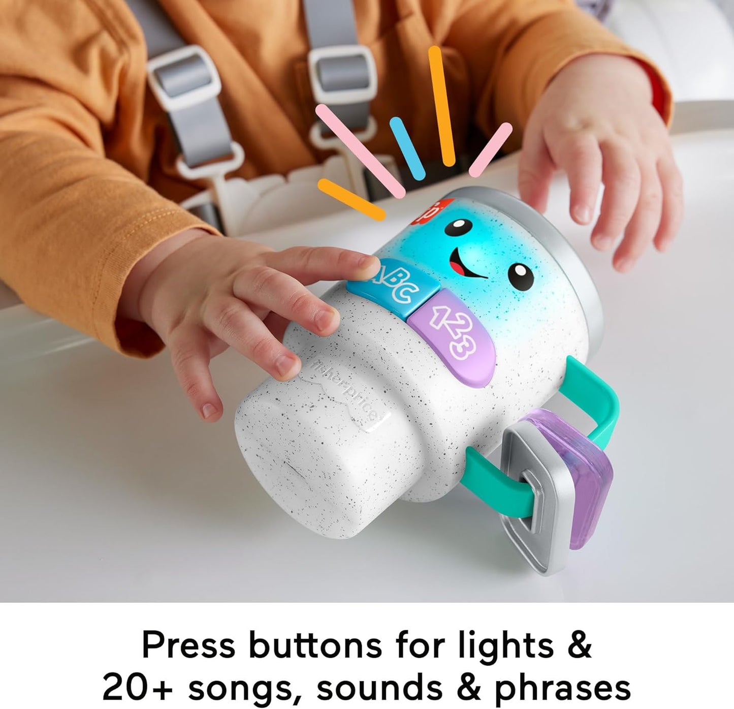 Fisher-Price Laugh & Learn - Caneca de Café com Luzes e Música para Bebês e Crianças a partir de 6 Meses, Versão Multilíngue, HXF49