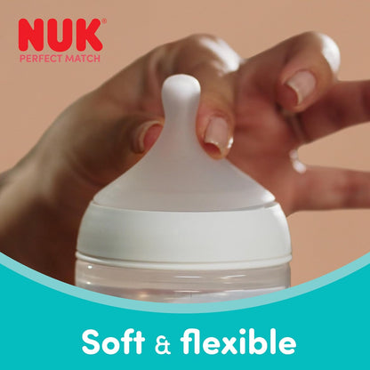 NUK Mamadeira Perfect Match | 3+ Meses | 260ml | Anticólica | PP | Indicador de Temperatura | Hipopótamo | Pacote com 3 unidades