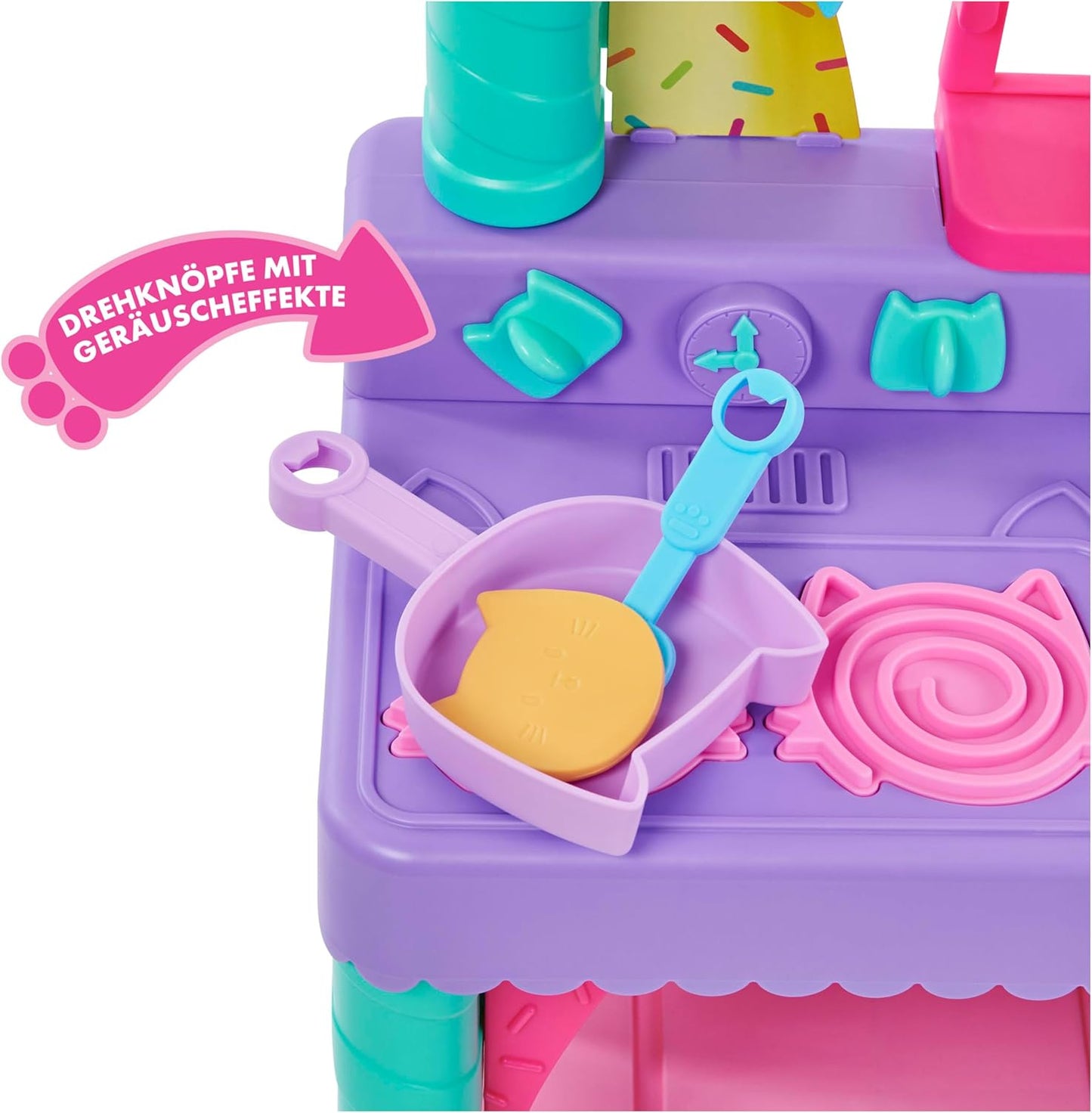 Gabby’s Dollhouse, Cozinha de Brinquedo Cakey para Crianças com Acessórios de Cozinha, Comidinhas de Brinquedo, Sons, Música e Brinquedos para Meninas e Meninos a partir de 3 Anos