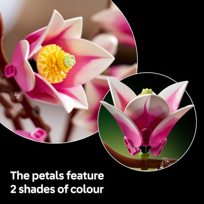 LEGO Botanicals Galhos de Magnólia - Conjunto de Flores Artificiais para Adultos - 5 Magnólias Artificiais para Decoração de Sala de Estar ou Quarto - Ideia de Presente DIY para Mulheres - 11510