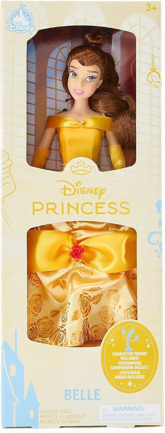 Disney Boneca Clássica Bela Store 30 cm – A Bela e a Fera, Vestido de Baile de Cetim Dourado e Articulada