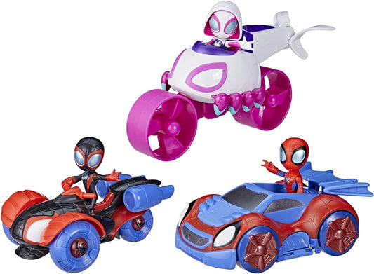 SPIDEY Y SUS AMIGOS INCREÍBLES Hasbro Marvel Spidey y su increíble equipo de amigos Spidey Change 'N Go Riders Juguete preescolar, 3 vehículos y figuras, 3 años más exclusivo de Amazon