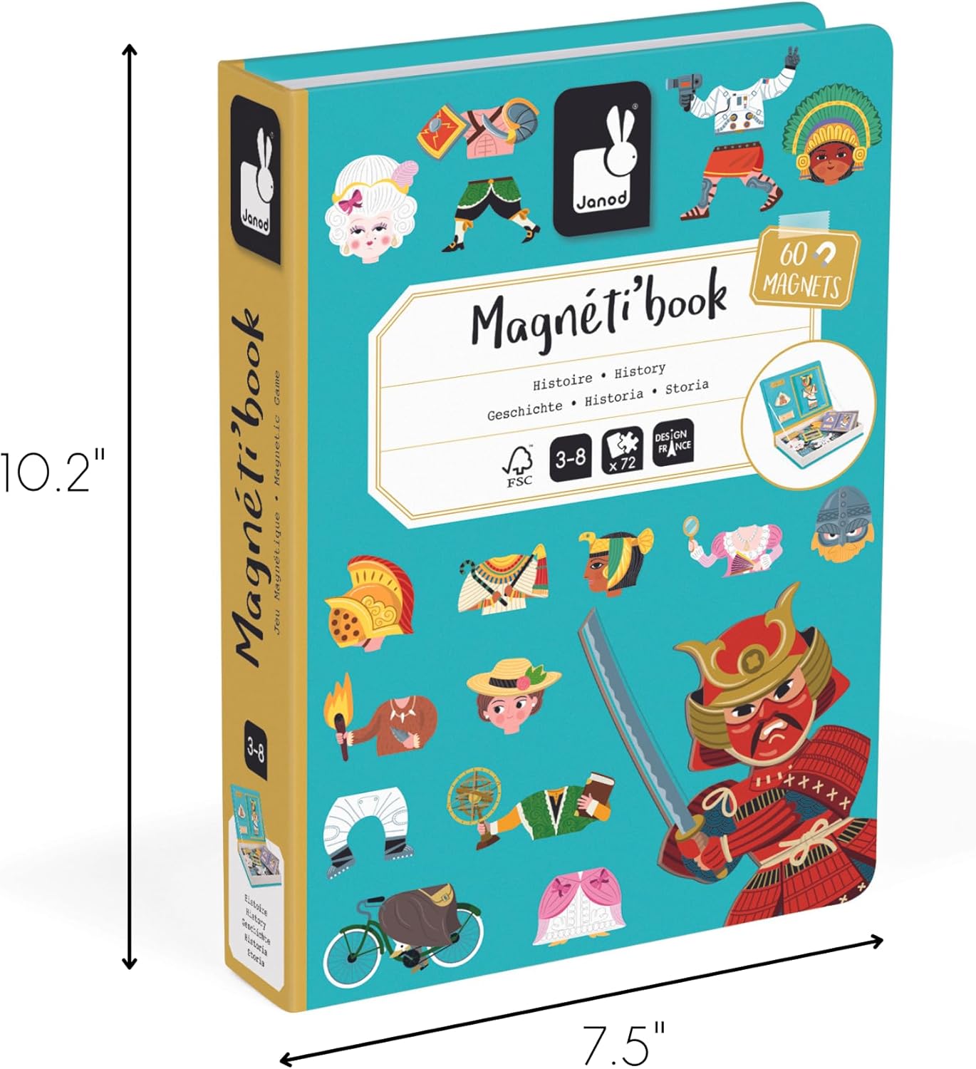 Janod - Magnéti'Book History - Jogo educativo de 60 ímãs com 12 cartas