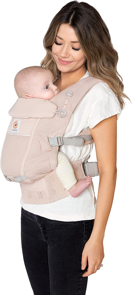 Ergobaby Porta-bebês Adapt para recém-nascidos desde o nascimento, 3 posições, malha SoftFlex, porta-barriga ergonômico para bebês, porta-costas, porta-bebês, quartzo rosa