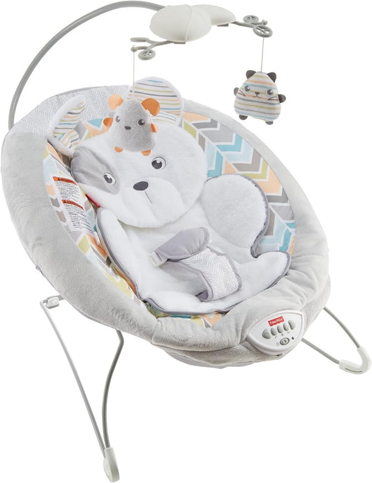 Fisher-Price Sweet Snugapuppy Deluxe Bouncer, assento de bebê portátil com móbile suspenso, música e vibrações calmantes