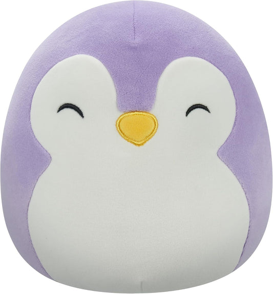 Squishmallows Original 7,5 polegadas - Elle, a pinguim roxa com olhos fechados e barriga branca