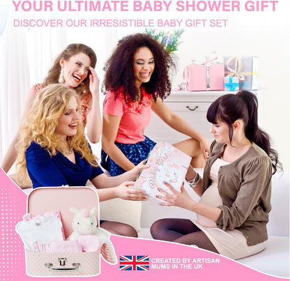 Baby Box Shop - Conjunto de presente para recém-nascidos - Cesta premium com chocalho para cachorro, porta-retratos, tecido de musselina, chá de bebê para recém-nascidos