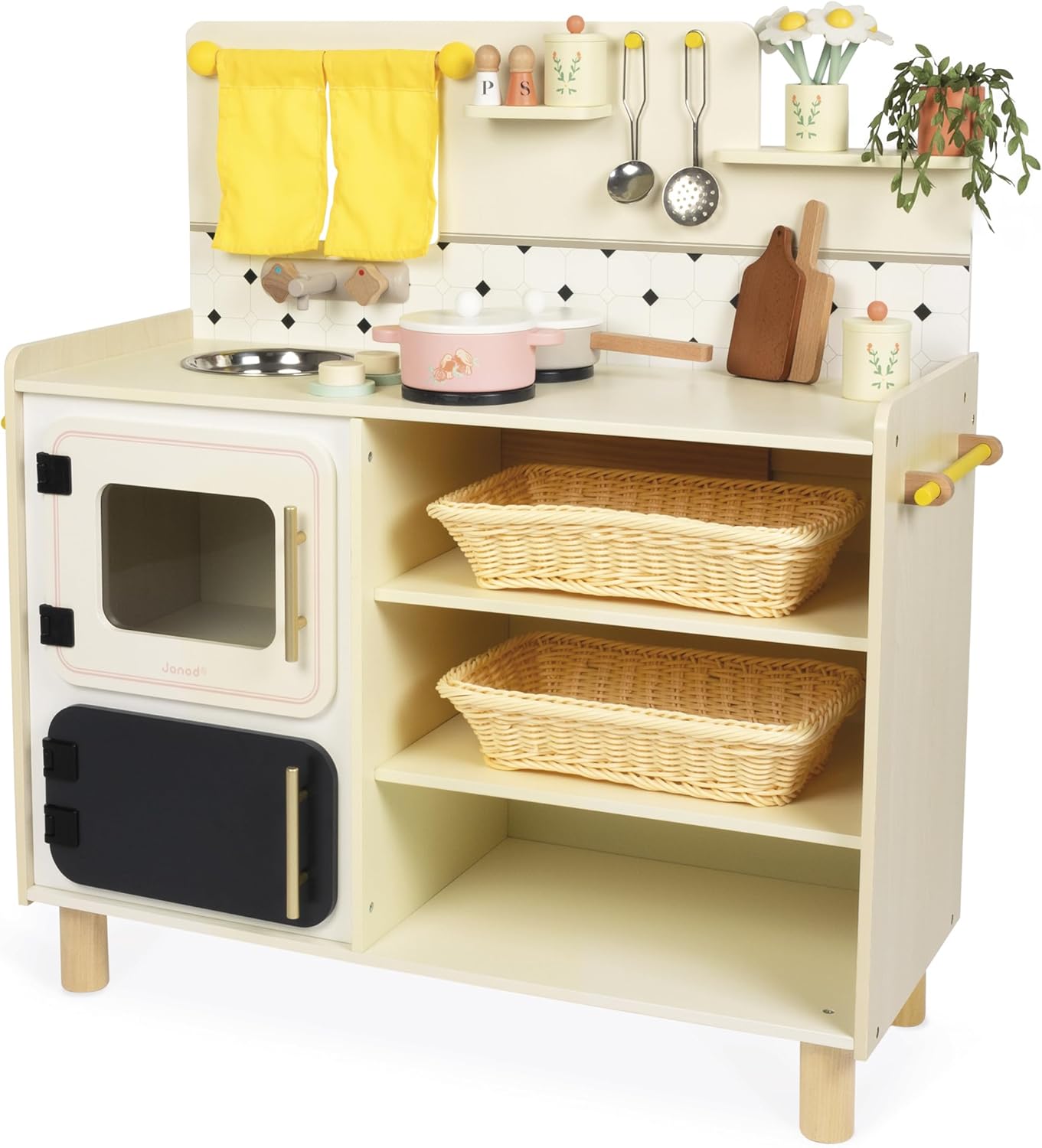 Janod - Cozinha infantil grande de madeira equipada com 2 fornos, Janod - Cozinha infantil de madeira equipada com forno, anod - Kitchenette infantil de madeira - Cozinha de brincar compacta para crianças - Equipada com forno