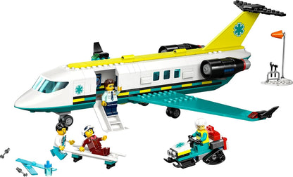 LEGO City - Avião de brinquedo com ambulância aérea de emergência - Modelo de avião médico - 3 minifiguras incluindo um médico e um piloto, além de uma motoneve, maca e ferramentas, presente para meninos a partir de 6 anos - 60465