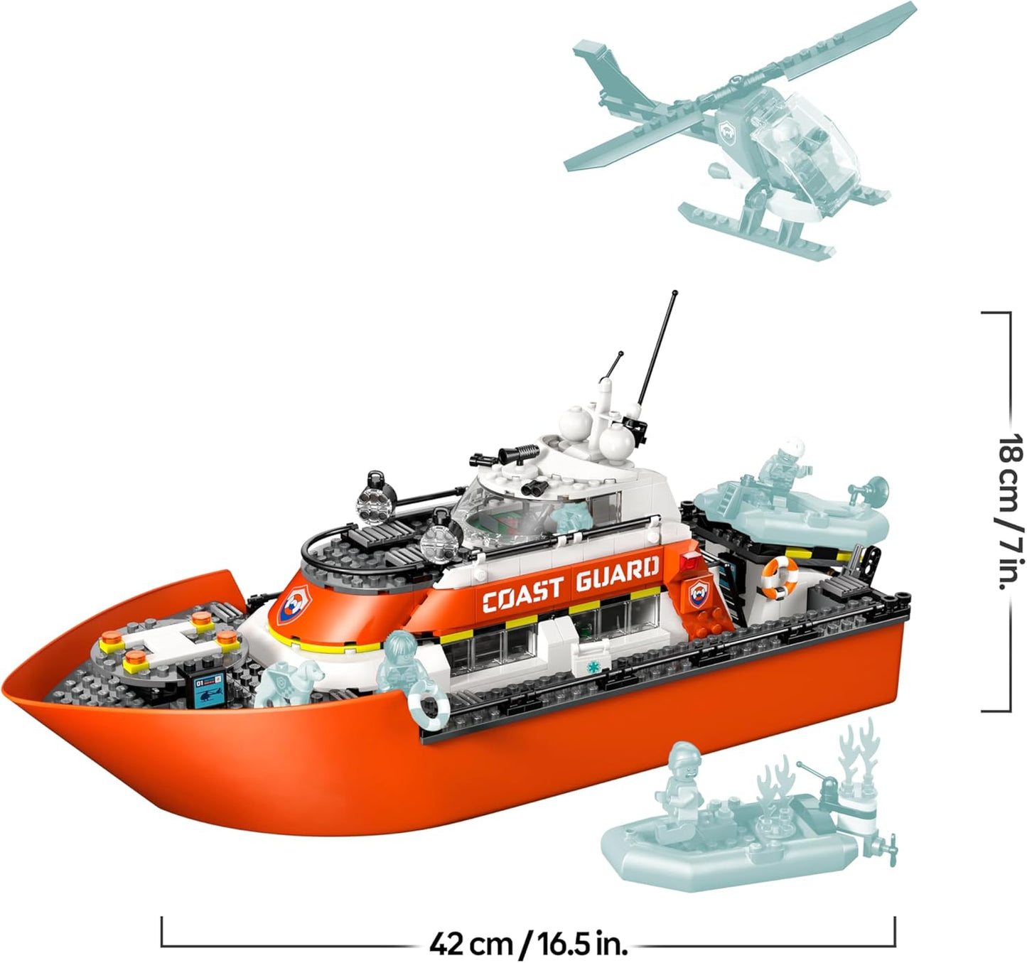 LEGO City Coast Guard Rescue Boat & Helicopter Toy - Emergency Vehicles Playset w/Model Floating Ship, 5 Minifigures & a Dog Figure - Birthday Gift for 7+ Year Old Boys - 60504