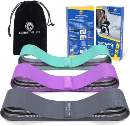 Desire Deluxe Conjunto de faixas de resistência para homens e mulheres, pacote de exercícios premium com 3 níveis de resistência diferentes, faixas de loops para casa, academia, exercícios longos - ótimo equipamento de fitness para treinamento,