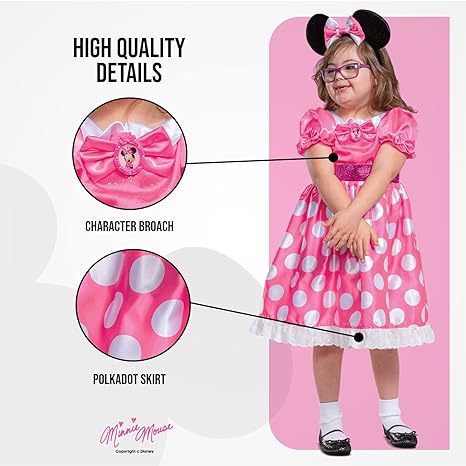 DISGUISE Fantasia adaptativa oficial da Minnie Mouse rosa da Disney, fantasias adaptativas para crianças