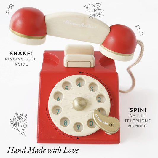 Le Toy Van - Brinquedo de dramatização de telefone de madeira vintage | Meninos ou meninas fingem brincar com brinquedo e comida - para maiores de 3 anos