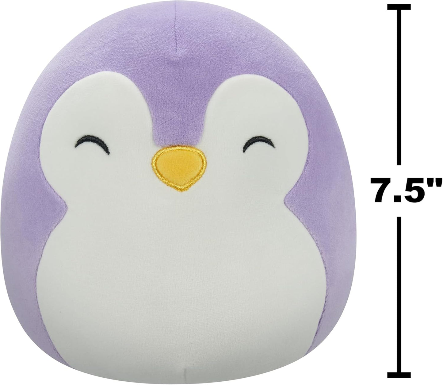 Squishmallows Original 7,5 polegadas - Elle, a pinguim roxa com olhos fechados e barriga branca