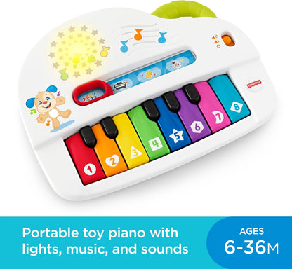 Piano de brinquedo Fisher-Price Silly Sounds com luzes - Edição em inglês do Reino Unido, piano portátil com luzes, notas musicais reais e músicas educativas para bebês e crianças pequenas, GFK04