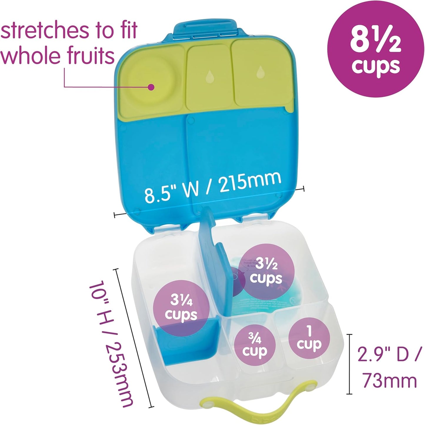 b.box Lancheira | Caixa Bento Grande com 4 Compartimentos (2 à Prova de Vazamentos), Divisória Removível, Bolsa Térmica de Gelo | Ideal para a Escola | a partir de 3 anos | Capacidade de 2L